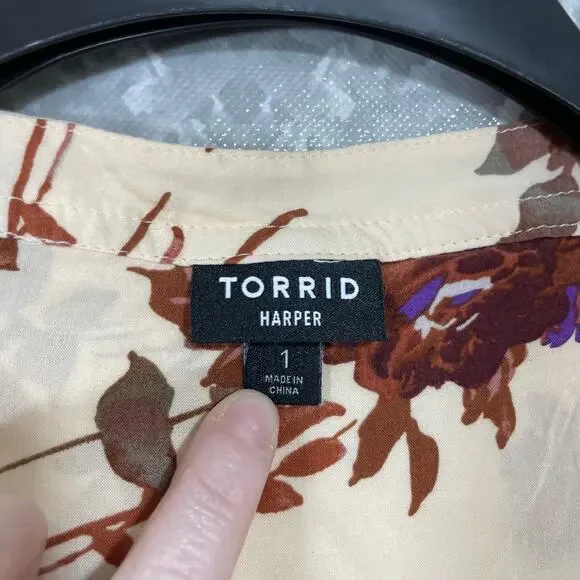 Torrid Pale Yellow Earthtones Floral Harper Blouse - 1 (1X) - Women's Plus Size - Picture 5 of 8